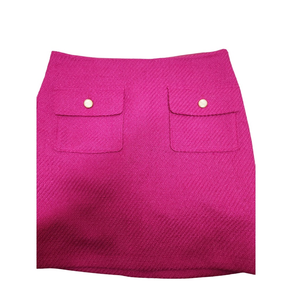 Belle Vere Pink Textured Tweed Mini Skirt Gold Button Pockets Women's‎ Size 10